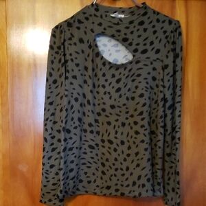 Chic Olive Animal Print Cutout Long Sleeve Top SEXY